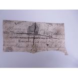 Leominster Bank, 1827 Five Pounds, black on white, trimmed, cut, cancelled and inlaid cross to