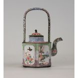 A fine Chinese Canton enamel Teapot and Cover, Qianlong, of hexgonal lobed form, with loop over