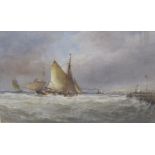 EDWIN HAYES RHA RI ROI (1819-1904)Fishing Boats off a Quay, said to be Wicklow Headsigned and