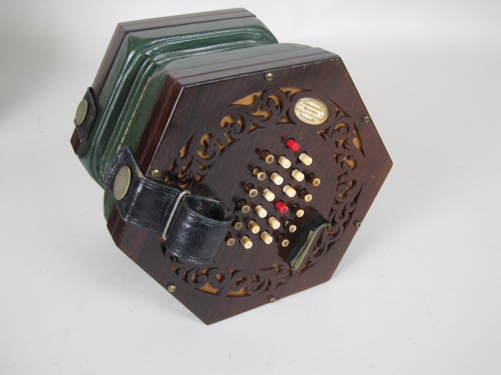 A 19th Century rosewood cased hexagonal Concertina, labelled C Wheatstone, Inventor, 20 Conduit - Image 2 of 10