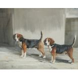 ‡REUBEN WARD BINKS (1880-1950)'Rector' and 'Jolly Boy' - Beagles in a kennel yardsigned 'Ward