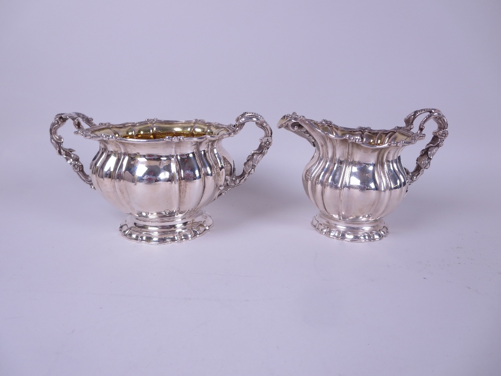 A George IV silver two-handled Sugar Bowl and Milk Jug with gilt interiors, finely decorated fruit - Image 5 of 5