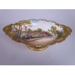 A Royal Worcester oval Comport decorated Anne Hatheway's Cottage, signed R. Rushton, 12 x 7 1/2in