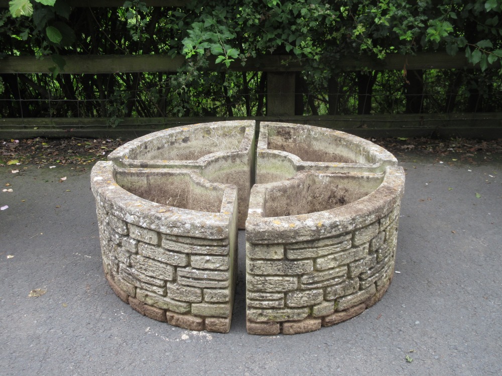 A 'Sandford Stone' set of four Garden Planters forming a circle with brick design, 12in H, max