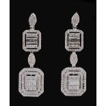 A pair of Art Deco style Diamond Ear Pendants, each having two square and two marquise plaques