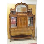 A Victorian rosewood and glazed mirror back Credenza with basket and flower inlay mounted on