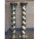 A pair of Baroque style giltwood Solomonic Columns, probably Iberian, early 19th Centry, each spiral