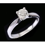 A Diamond single stone Ring claw-set brilliant-cut stone, estimated 0.50 cts, in 18ct white gold,