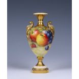 A Royal Worcester porcelain Vase, painted by Richard Sebright, decocrated with apples,