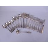 A Collection of mainly silver Cutlery including two George III Table Spoons, Dessert Spoons,