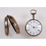 An 18th Century silver pair cased key wind Pocket Watch by Jos Farmer, London, the white enamel dial