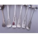 Six Georgian Scottish Provincial silver Teaspoons, five fiddle pattern including Perth by Charles