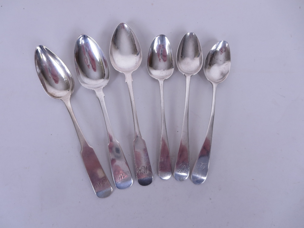 Six early 19th Century Scottish Provincial silver Teaspoons, three fiddle pattern and three old - Image 2 of 4