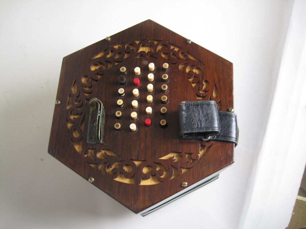 A 19th Century rosewood cased hexagonal Concertina, labelled C Wheatstone, Inventor, 20 Conduit - Image 10 of 10