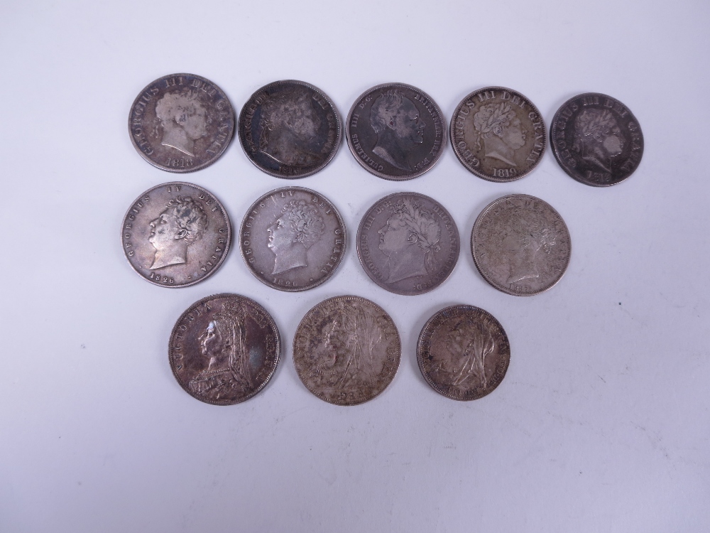 Half Crowns 1816, 1818, 1819 x 2, 1821, 1826 x 2, 1836, 1887 x 2, and 1897, and Florin 1901 (12)