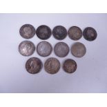 Half Crowns 1816, 1818, 1819 x 2, 1821, 1826 x 2, 1836, 1887 x 2, and 1897, and Florin 1901 (12)