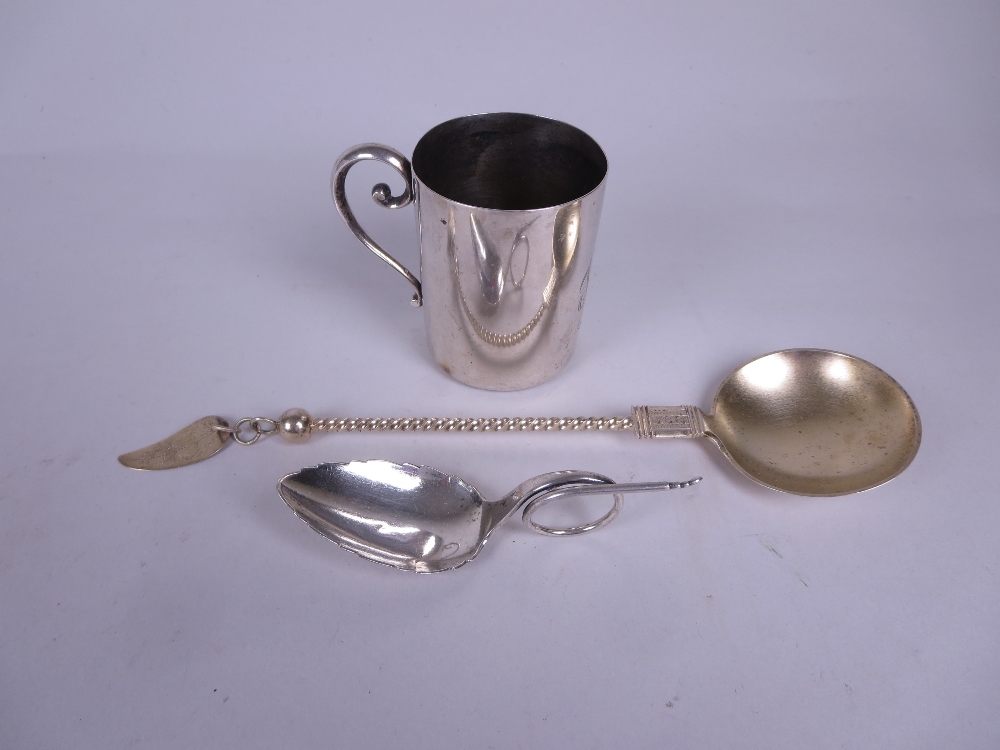 Three Items of Norwegian silver by Marius Hammer: Caddy Spoon with spiral stem and engraved