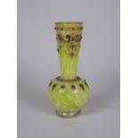 A yellow glass Vase, club shaped with jewelled and gilt decoration, 9in H