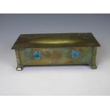 An Arts and Crafts copper Box with set Ruskin roundels, impressed stamp BC? to base, 8in W x 2 1/2in