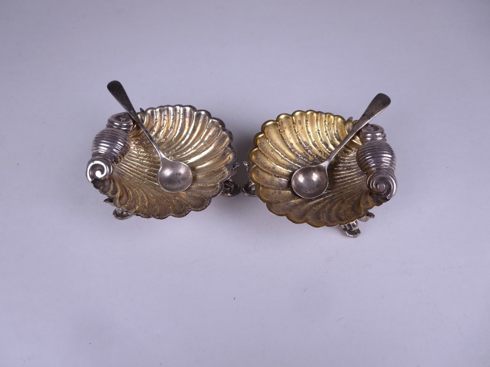 A pair of Victorian silver-gilt Shell Salts on dolphin supports, Birmingham 1873, maker: George - Image 2 of 2