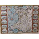 JOHN SPEED (1551-1629)Wales, engraved map, coloured, with printed title 'performed by John Speed and