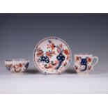 An 18th Century Lowestoft "Redgrave 2 Birds" pattern Trio, c.1780, comprising a Coffee Cup,