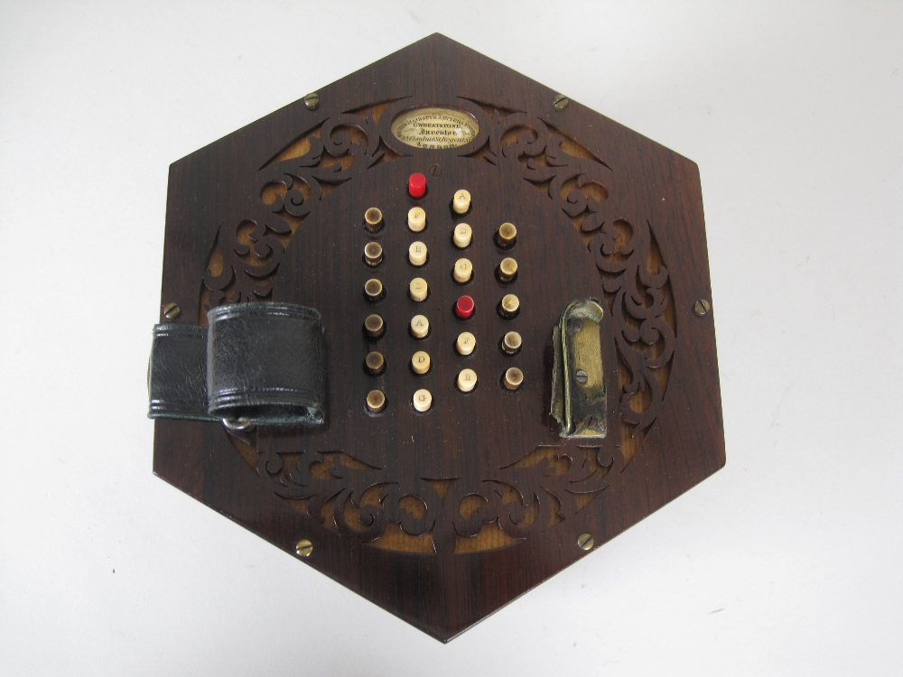 A 19th Century rosewood cased hexagonal Concertina, labelled C Wheatstone, Inventor, 20 Conduit - Image 3 of 10