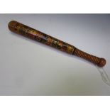 A fine quality Victorian turned wood Truncheon, with crowned coat of arms and initials JM, 14 1/2