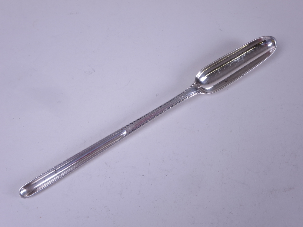 A George III silver Marrow Scoop with engraved crest, bright-cut engraving, circa 1800, maker: