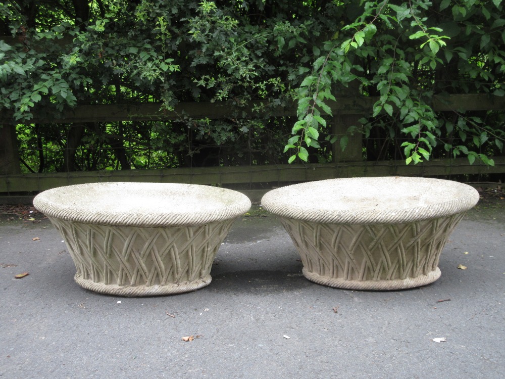 A pair of oval tapering Planters with lattice design, 2ft