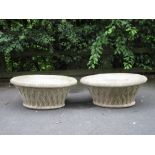 A pair of oval tapering Planters with lattice design, 2ft