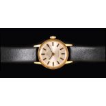A Lady's Omega Geneve Wristwatch, the silvered dial with hourly baton markers in gold plated and