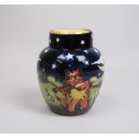 A contemporary Moorcroft Nursery Rhyme Ginger Jar and Cover, 'Hey Diddle Diddle' depicting cat and