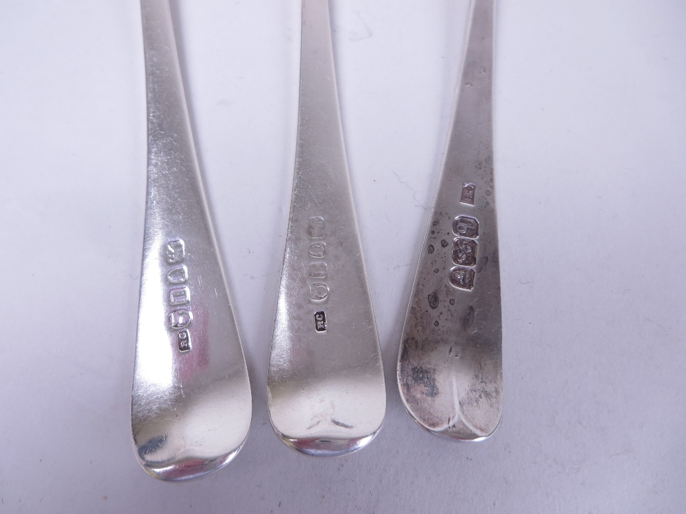 A pair of George III silver Table Spoons old english pattern with bright cut decoration and - Image 3 of 3
