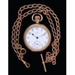 A Waltham Pocket Watch, the white enamel dial with arabic numerals and subsidiary dial, in gold