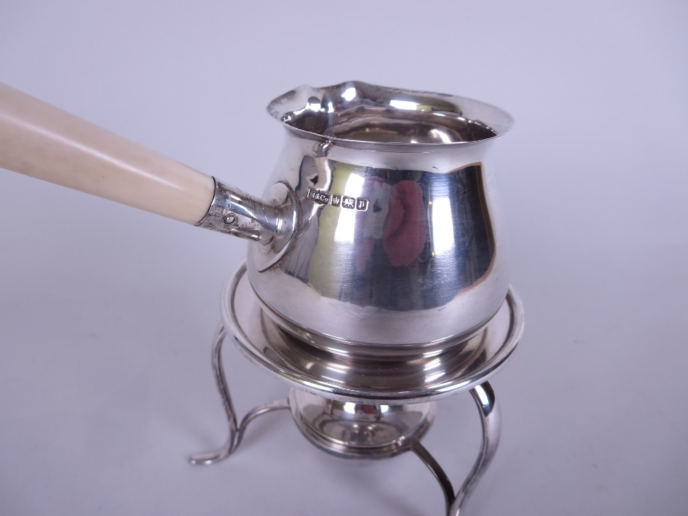 An Edward VII silver Brandy Saucepan with turned ivory handle, Sheffield 1907, on plated Stand - Image 3 of 3