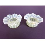 A pair of Victorian vaseline glass Bonnet Vases with spiral design, 5in D