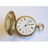 A 19th Century 18ct gold cased Hunter Pocket Watch, the white enamel dial with roman numerals and