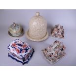 A Minton type glaze Caneware Cheese Dome and Stand in the form of a beehive with ivy leaf