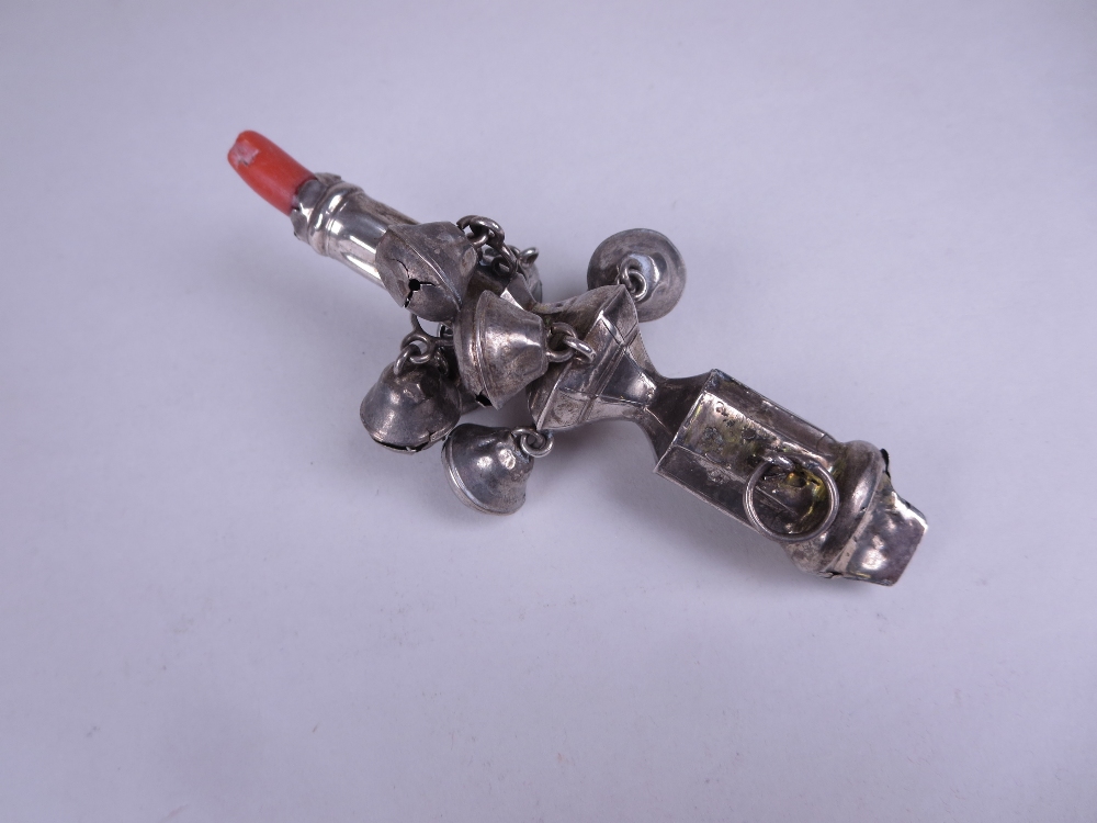 A Georgian silver Rattle with applied bells and engraved initials - Image 2 of 2