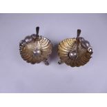 A pair of Victorian silver-gilt Shell Salts on dolphin supports, Birmingham 1873, maker: George