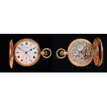 A 9ct gold cased Hunter Pocket Watch by Thos Russell, the white enamel dial with roman numerals