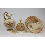 A group of Royal Worcester blush ivory Porcelain, all decorated with wild flowers, comprising a