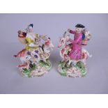 A pair of Derby Figures of Tailor and his Wife on goats, having painted details, 6in, incised No.