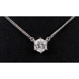 A Diamond single stone Pendant claw-set brilliant-cut stone, 1.27cts, on fine 9ct white gold chain