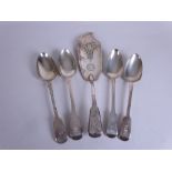 A George III silver Fish Slice, fiddle pattern, pierced and engraved Prince of Wales feathers,