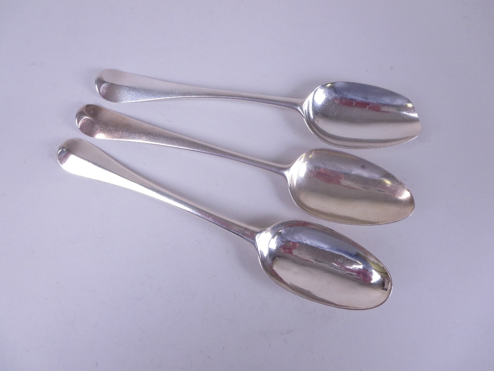 A George I silver Table Spoon, hanovarian pattern with rat tail bowl, engraved initials, London - Image 4 of 4