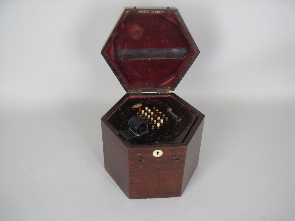 A 19th Century rosewood cased hexagonal Concertina, labelled C Wheatstone, Inventor, 20 Conduit - Image 5 of 10