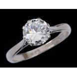 A Diamond single stone Ring claw-set brilliant-cut stone, estimated 1.00ct, in 18ct white gold and