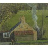 ‡VICTORIA CROWE OBE, FRSE, RSA (b.1945)Cottage with Bonfireoil on canvas18 x 20 in (45.8 x 50.8cm)